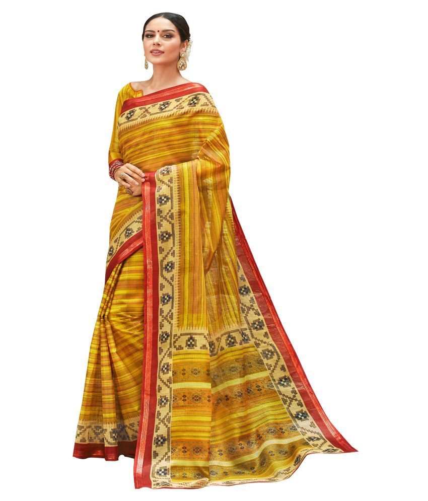     			Aarrah Yellow Cotton Silk Saree - Single