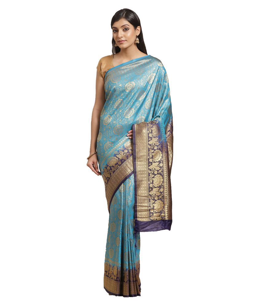     			Shaily Retails Blue Silk Blends Saree - Single