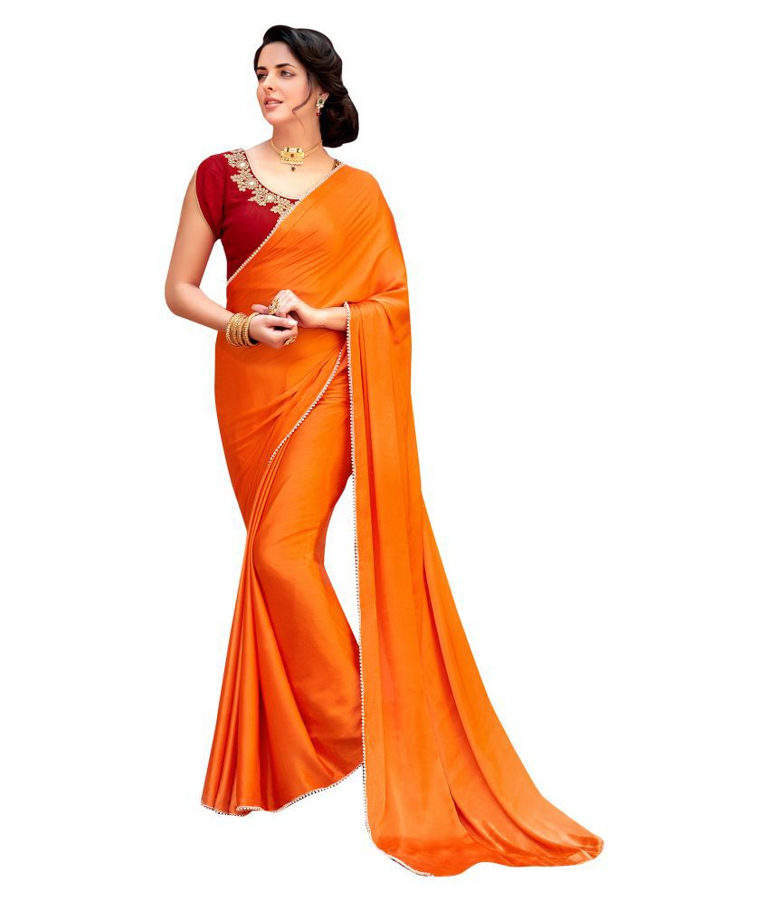     			Shaily Retails Orange Satin Saree - Single