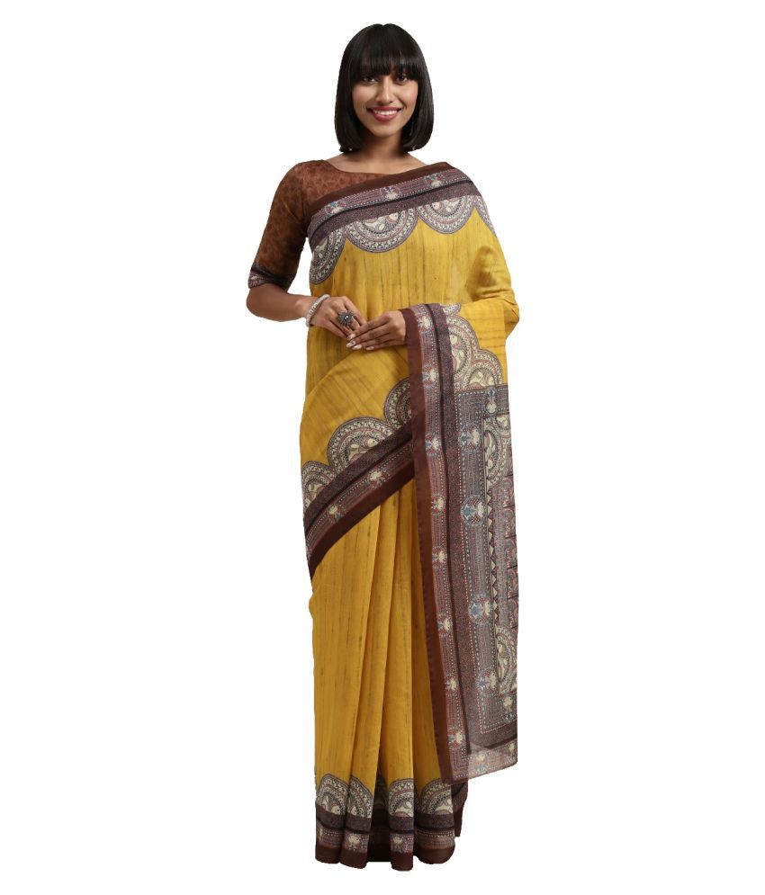     			Shaily Retails Yellow Silk Blends Saree - Single
