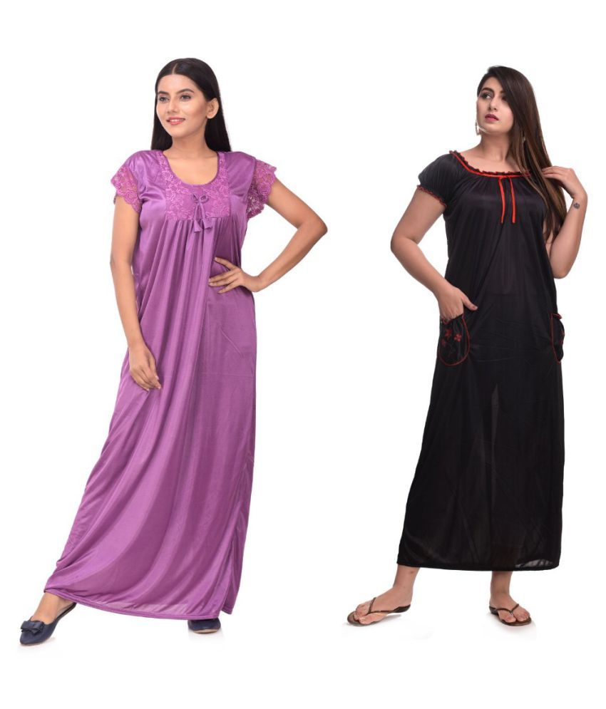     			Apratim Satin Nighty & Night Gowns - Multi Color Pack of 2