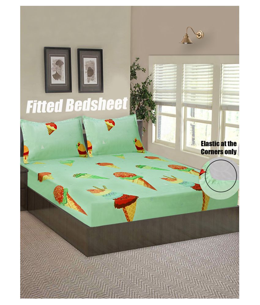     			Home Candy Microfibre Graphic 1 Bedsheet with 2 Pillow Covers - Green