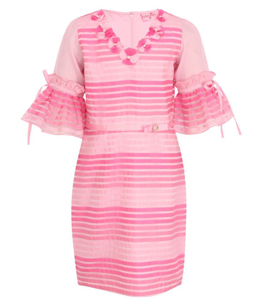     			Partywear Striped Printed Lenght Dress