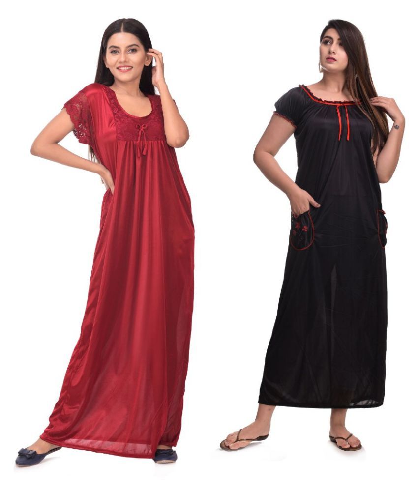     			Raj Satin Nighty & Night Gowns - Multi Color Pack of 2