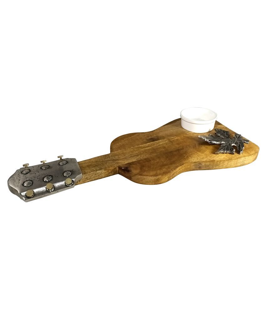 Wood and Aluminum Fancy Chese plater Chopping Board Guitar shape with Ceremic bowl