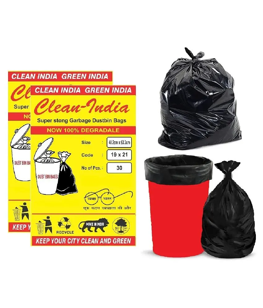 Clean India Medium 60 pcs Garbage Bags 2 packs of 30 Pcs 60