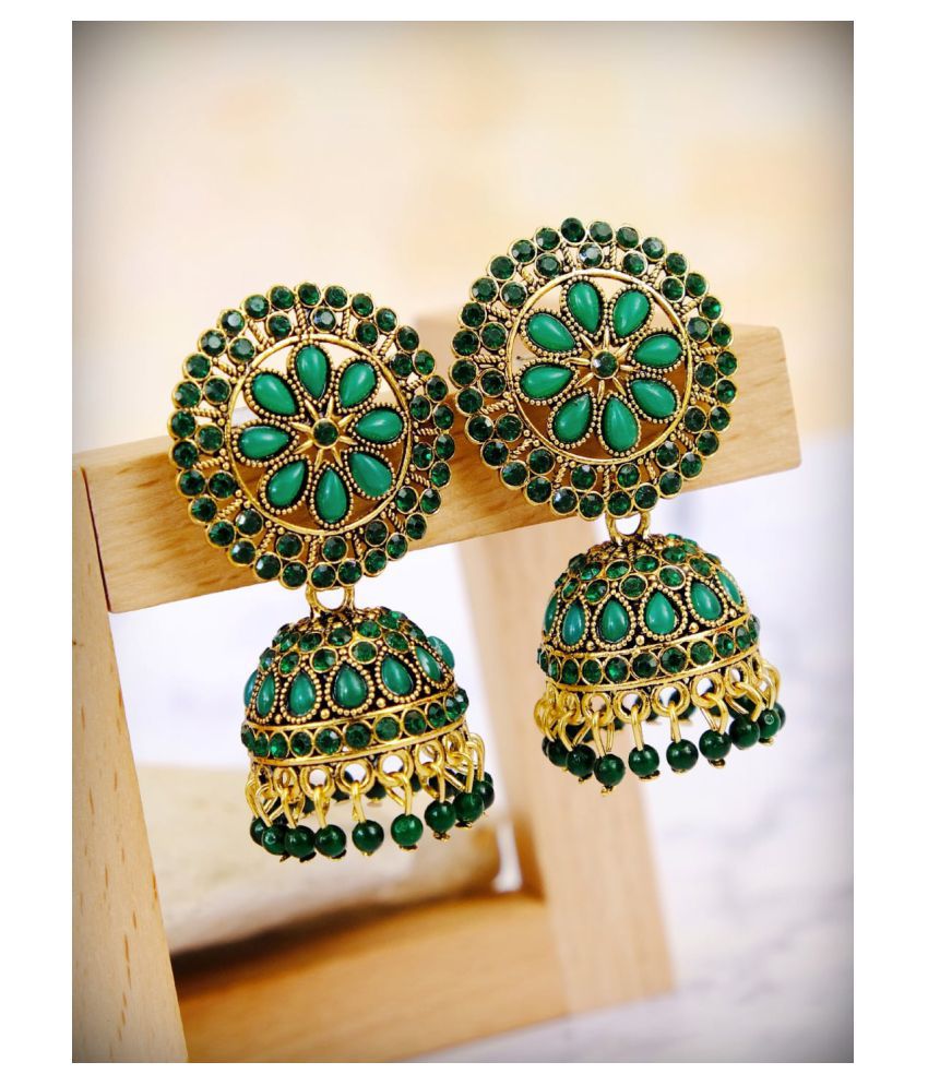     			aadiyatri - Green Jhumki Earrings ( Pack of 1 )
