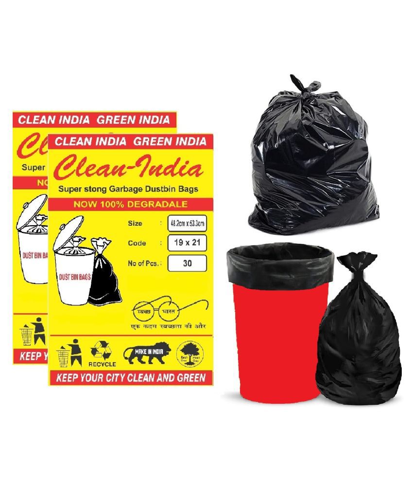     			Clean India Medium 60 pcs Garbage Bags - 2 packs of 30 Pcs - 60 pcs - 19X21 Black Medium Disposable Garbage Trash Waste Dustbin Kitchen Bags & Covers