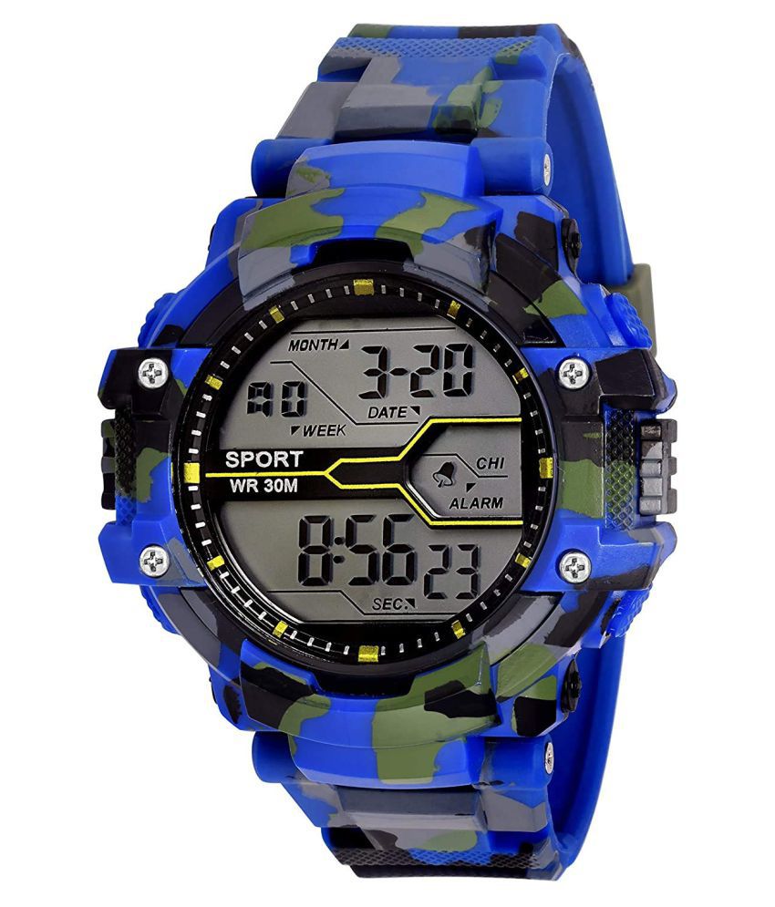     			Redux Digital Sports Multi-Functional Blue Army Color Strap Watch for Boys & Kids