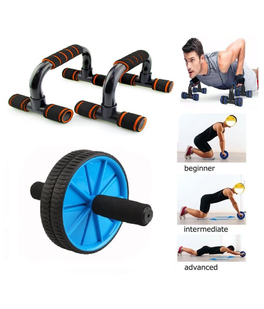Ab Wheel Roller & PushUp Stand Pair Combo Abs Workout Exercise Equipment Home Gym Dips Chest Fitness Exercise Equipment For Men Women