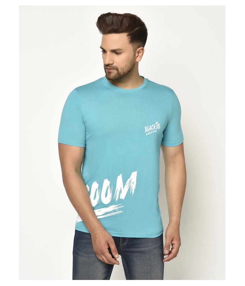     			Glito Cotton Blend Blue Self Design T-Shirt Pack of 1