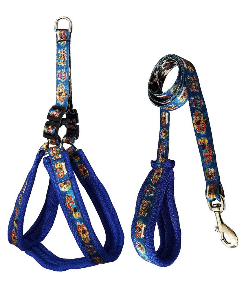     			Petshop7 Printed Mesh Dog Harness & Leash with Sponge Padding (Chest Size Adjustable : 21- 27inch) (Blue)