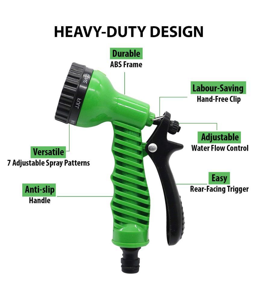 Holyratna Plastic 7 Pattern High Pressure Garden Hose Nozzle Water Spray Gun (Green)