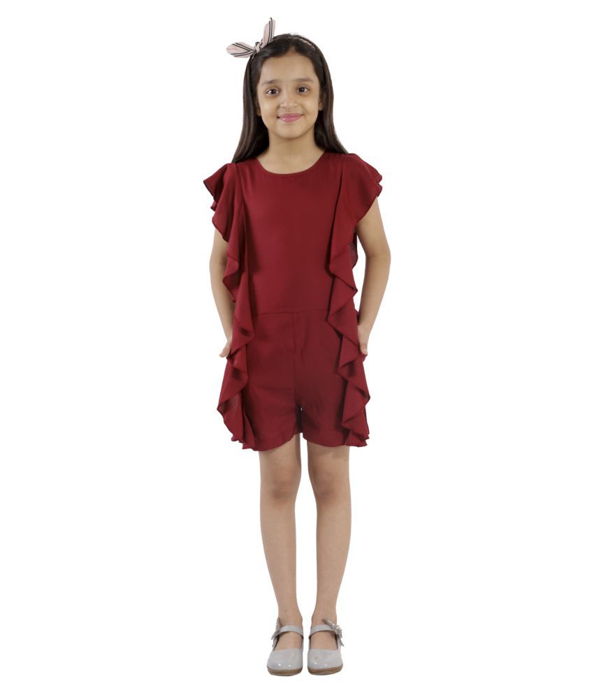     			Kids Cave - Maroon Rayon Girls Jumpsuit ( Pack of 1 )
