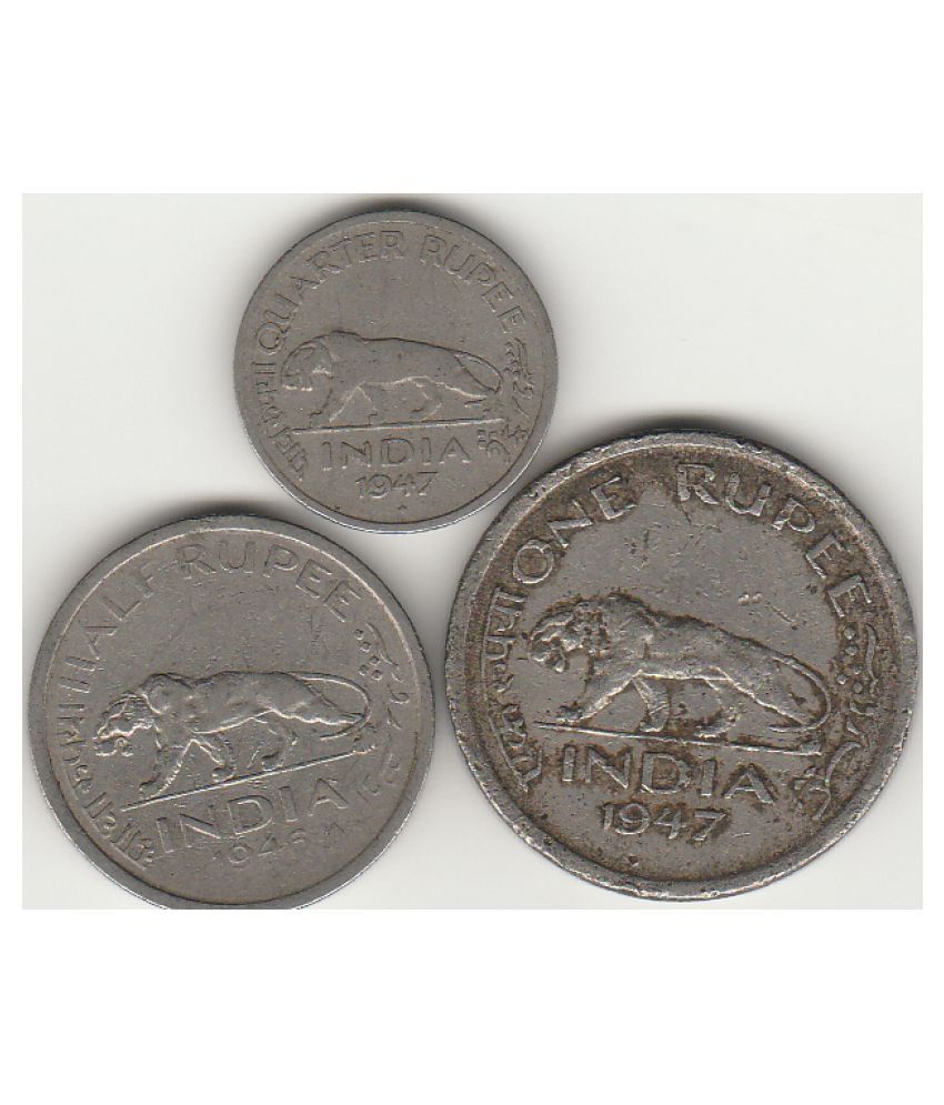     			NUMISMATECALLY RARE AND COLLECTIBLE  THREE C01N SET-ONE RUPEE-1947-HALF RUPEE-1946-QUATER RUPEE YEAR-1947 LAST C01N MINTED BY BRITISH INDIA. HIGHLY COLLECTIBLE IN VERY FINE CONDITION  CHECK PICTURE CAREFULLY BEFORE ORDER PLEASE DONT PLACE FAKE ORDER.