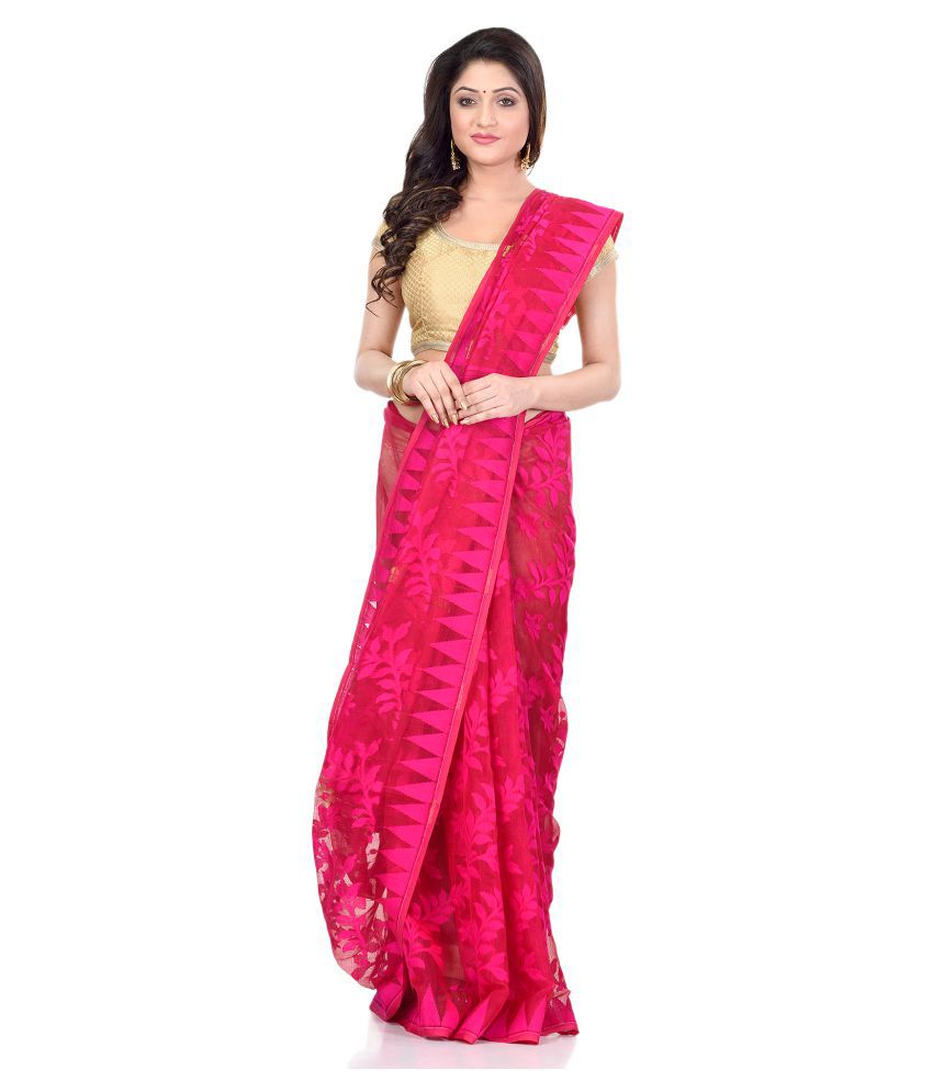     			Desh Bidesh - Pink Cotton Blend Saree Without Blouse Piece (Pack of 1)