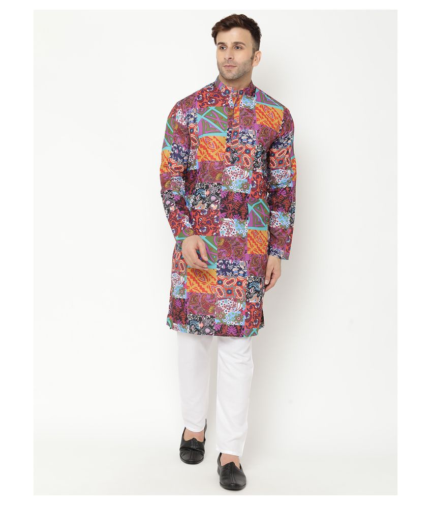     			Hangup Multi Silk Blend Kurta Pyjama Set