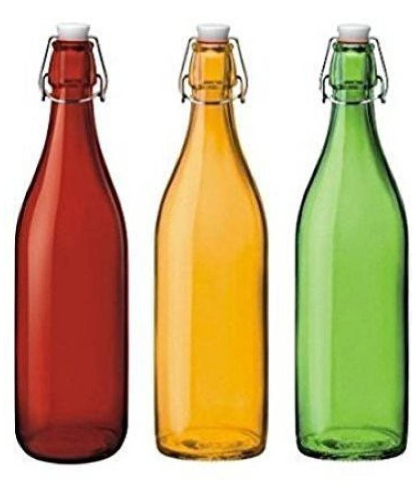     			Somil Glass Water Bottle, Multi, Pack Of 3, 1000 ml