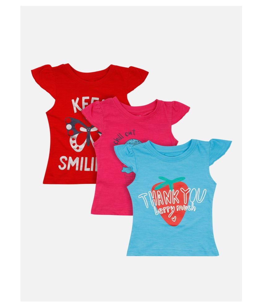     			Bodycare Kids Infantwear Girls Red & Blue and Fuchsia Printed T-Shirts Pack of 3