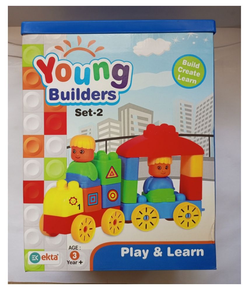 Ruhani Young Builders Block Set With 62  Interlocking Pieces Including Wheels, Sticker Sheet & Booklet For Design & Inspiration For Kids