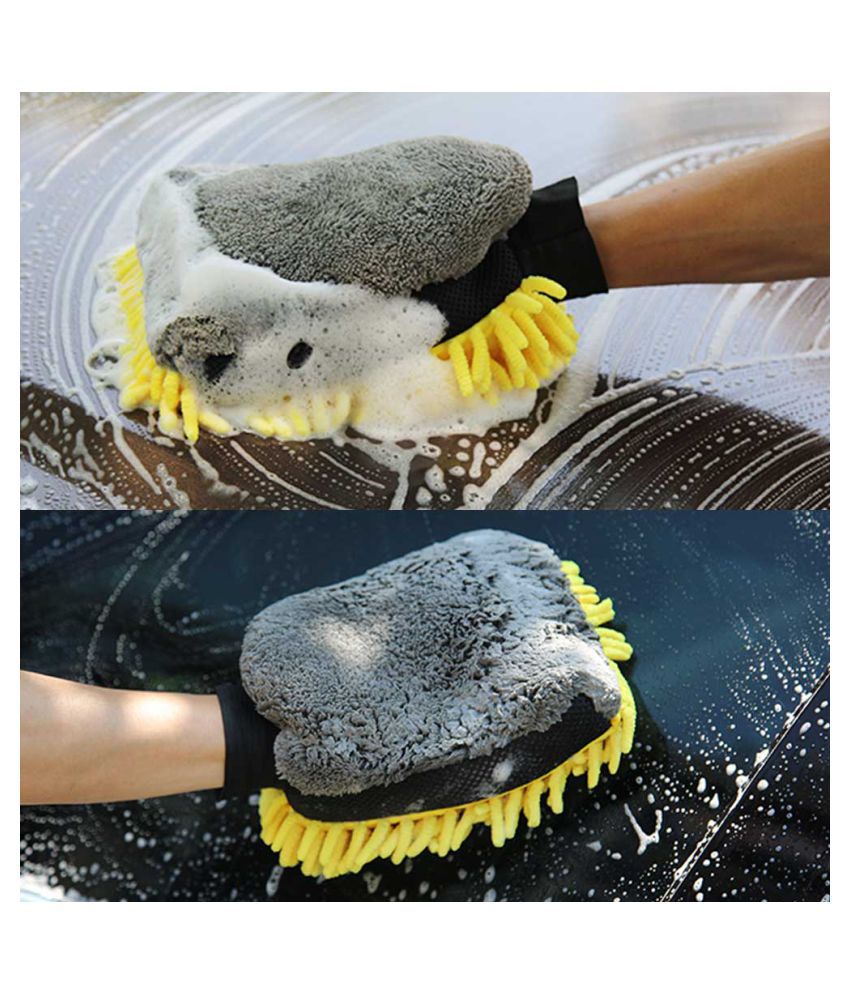 Dual Sided Multipurpose Car Home Office Cleaning Microfiber Glove Mitt with Waterproofing Layer | Super Large Size (25x18 cm) Extra Thick (Pack of 1)