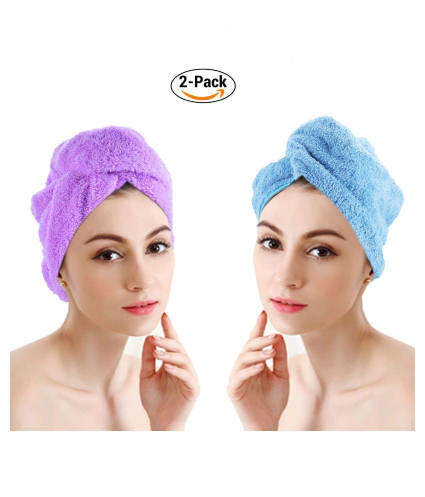     			VALLEY GREEN Hair Turban Microfiber Hair Drying Towel Bath Head Wrap Turban Quick Dry Hat Cap ( SET OF 2)