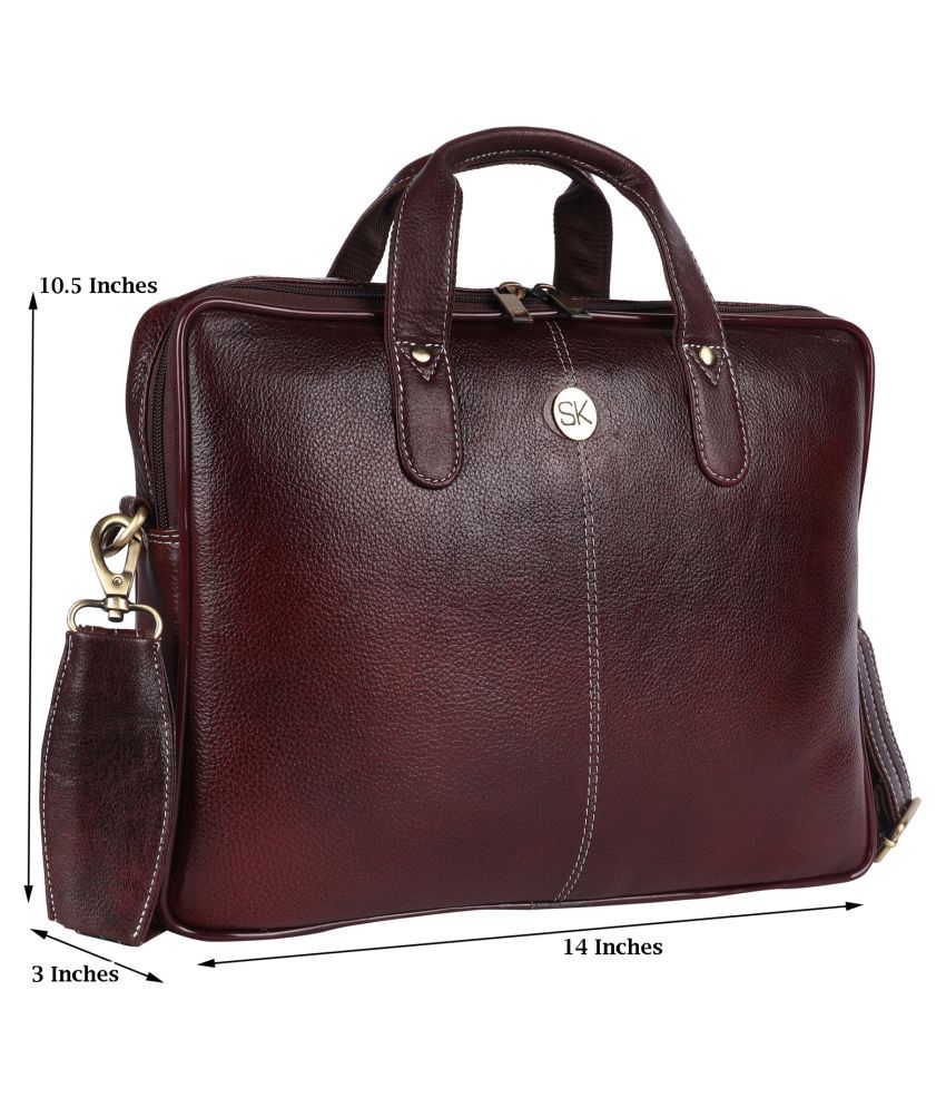 SK SK-2010_BROWN Brown Leather Briefcase