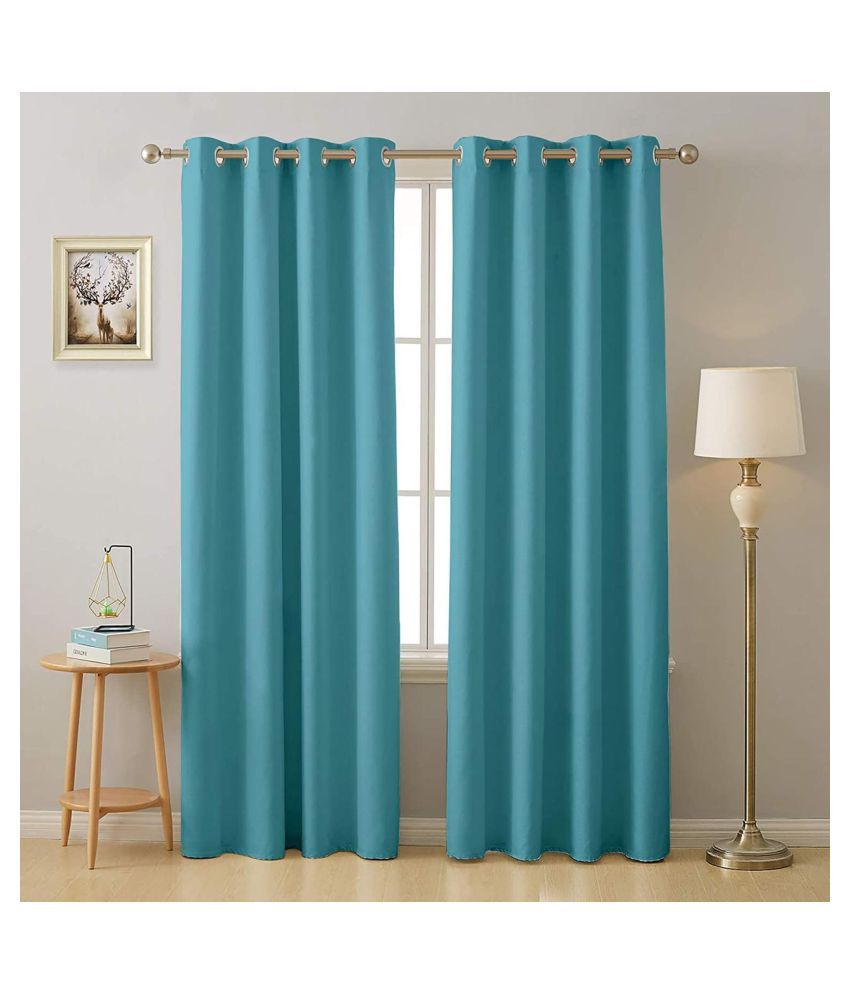     			Koli collections Set of 2 Door Semi-Transparent Eyelet Polyester Aqua Curtains ( 213 x 152 cm )