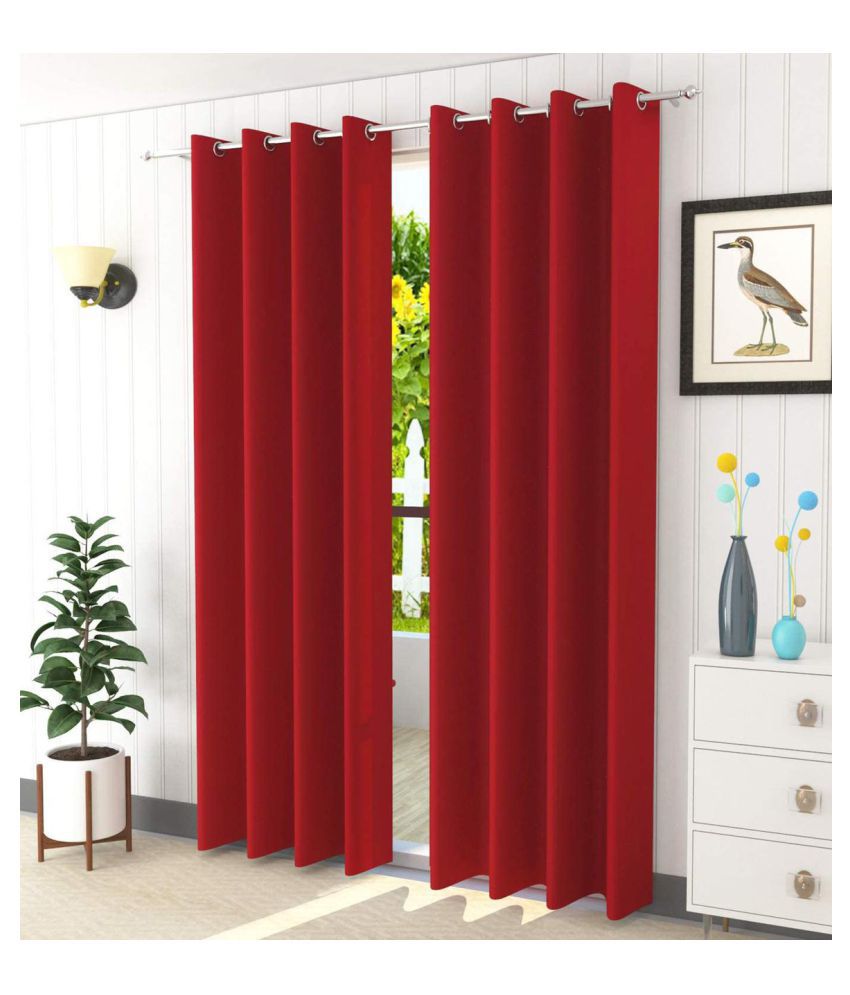     			Koli collections Set of 2 Door Semi-Transparent Eyelet Polyester Maroon Curtains ( 213 x 152 cm )