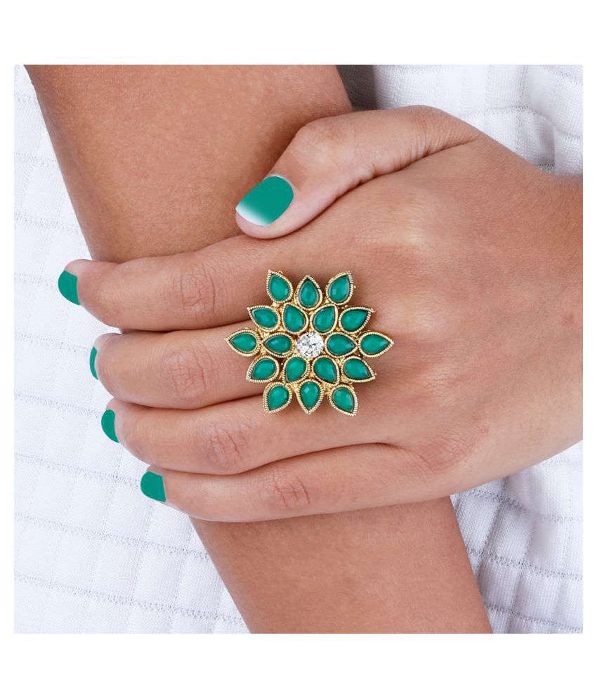     			Adjustable Floral Crystal Shine  Designe Finger Ring For Women And Girl