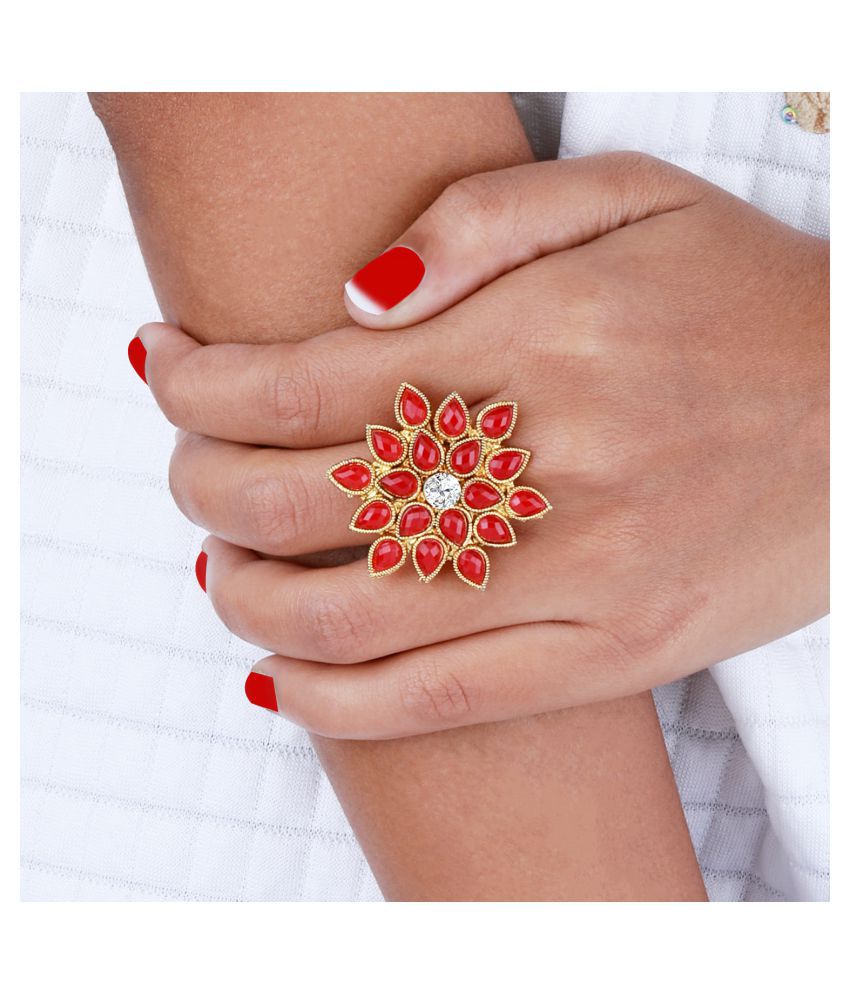     			Adjustable Floral Crystal Shine  Finger Ring For Women And Girl