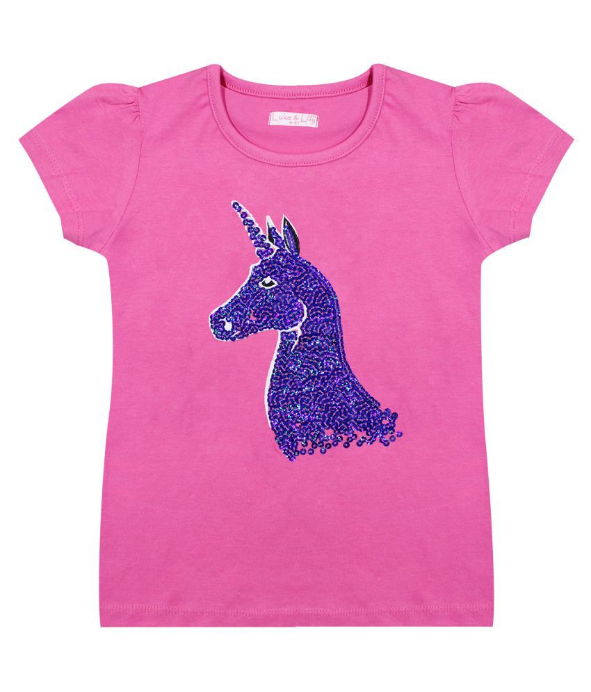     			Luke and Lilly Kids Girls Cotton Sequined T Shirt Pink