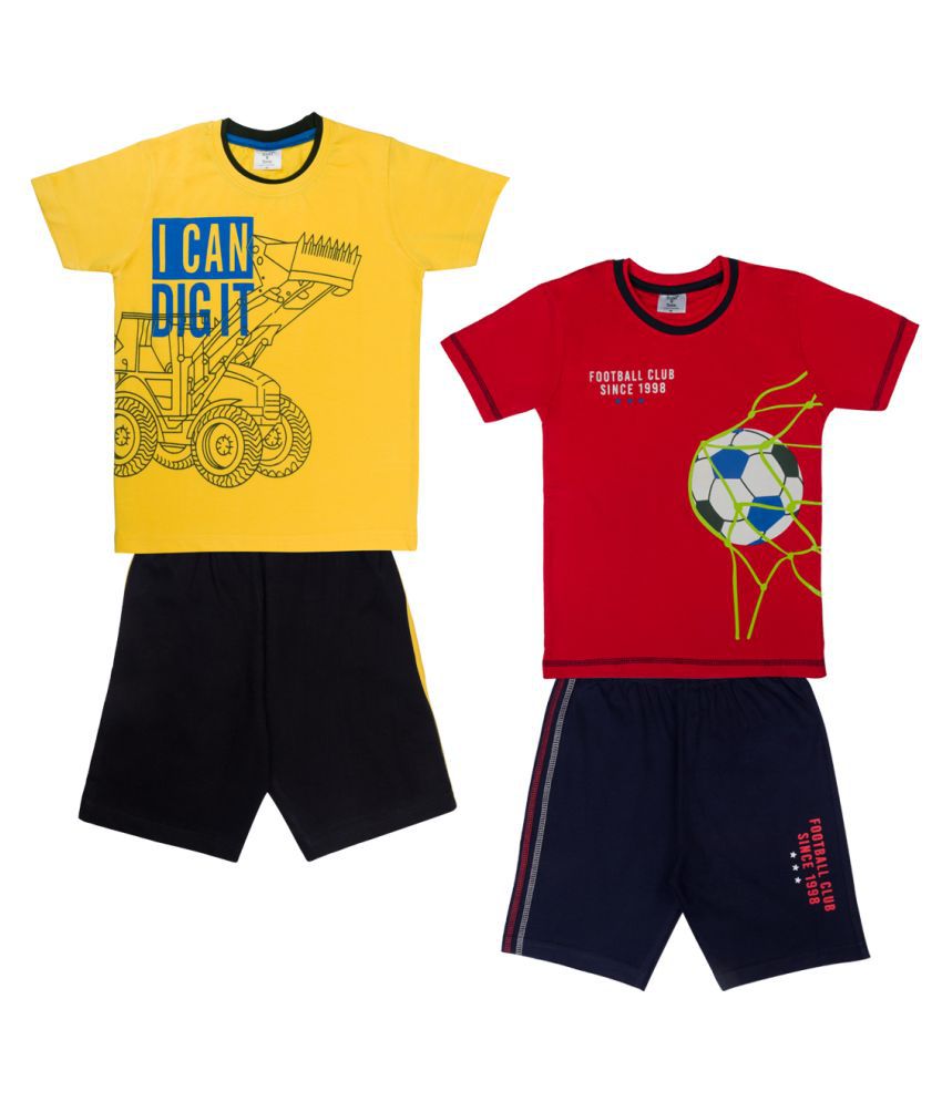    			Todd N Teen Boys Kids Combo Of Cotton Pinted Tshirt, Dailywear, Clothing Set With half pant  5-6 years - multicoloured
