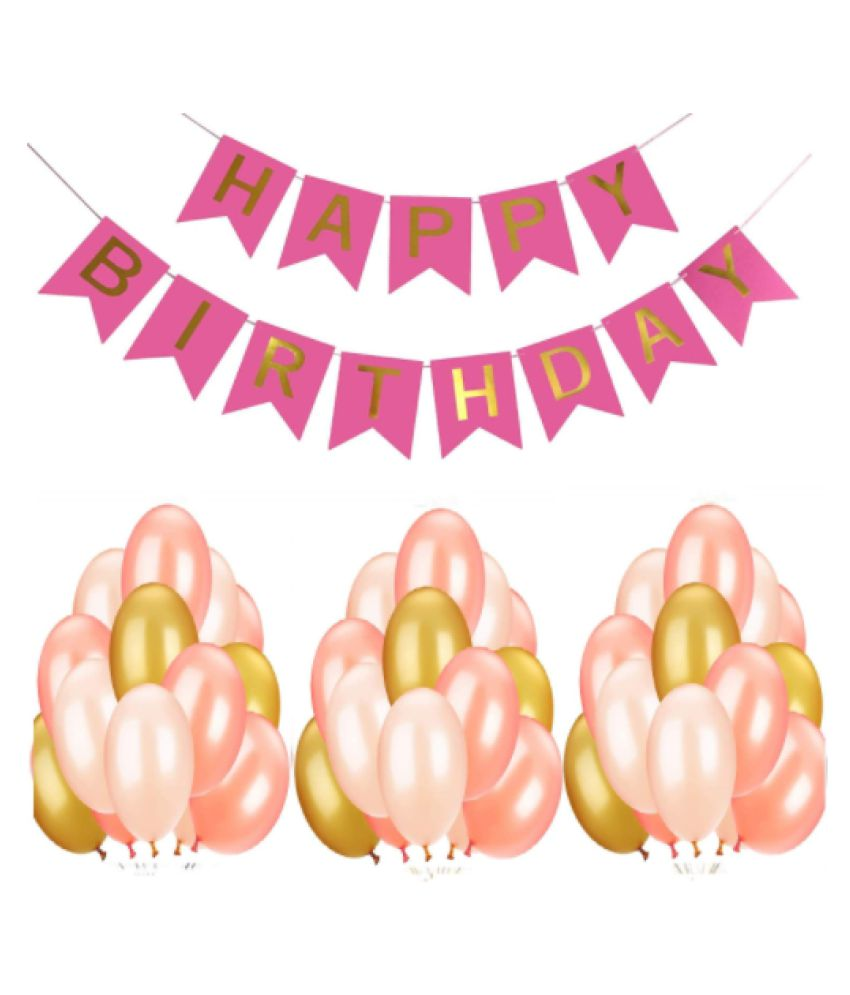     			Blooms Event HBD Pink Banner and Amazing  Metallic Balloon combo set ( Pack  of 21 )