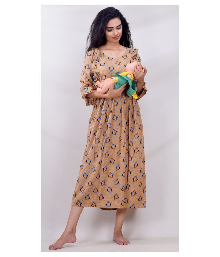     			CLYMAA Cotton Nighty & Night Gowns - Beige