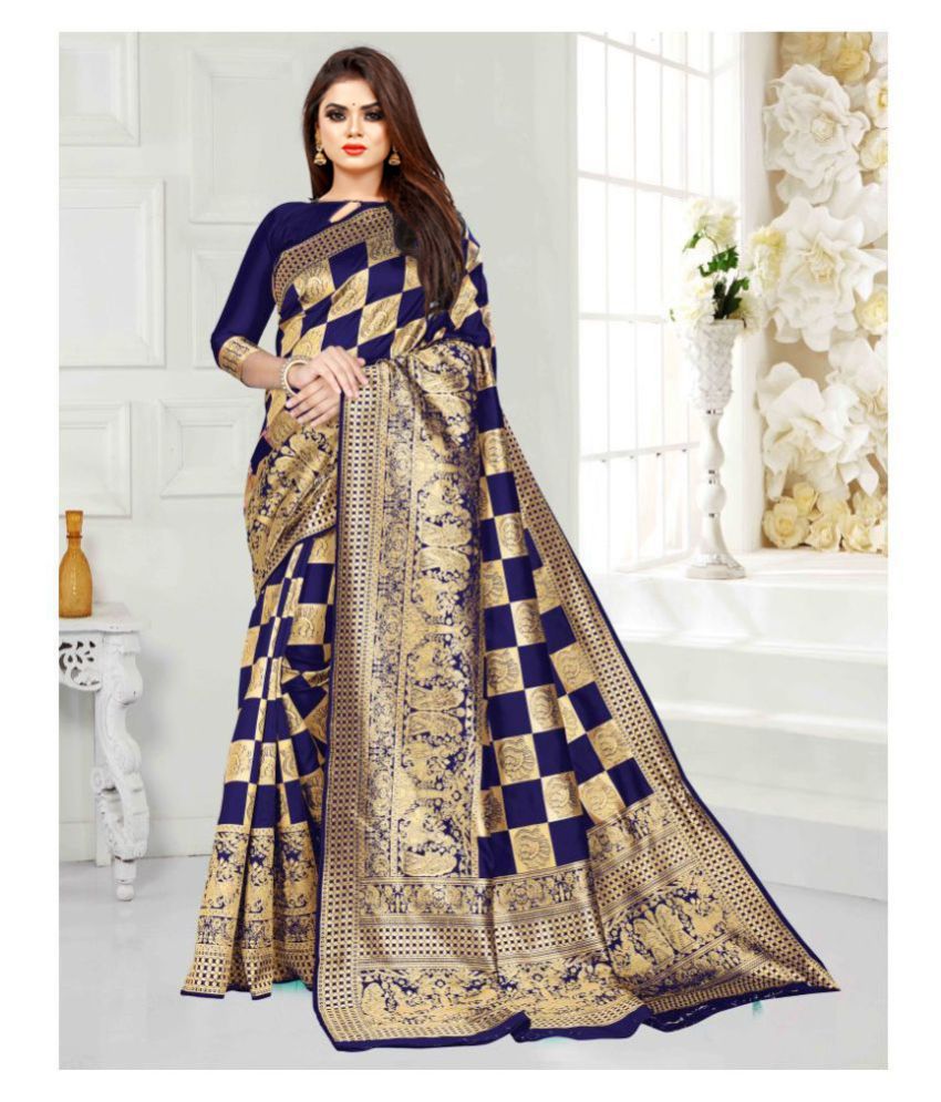     			Gazal Fashions - Blue Banarasi Silk Saree With Blouse Piece (Pack of 1)