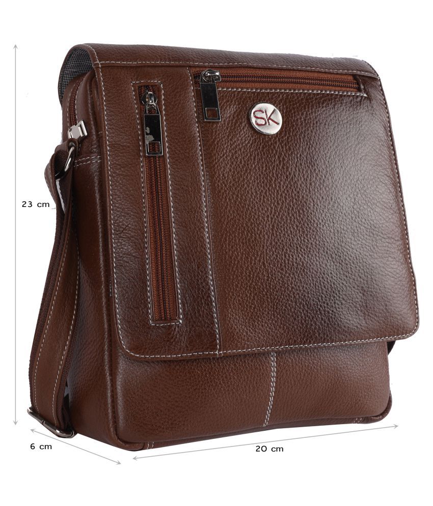 SK SK-A87_COFFEE BROWN Grey Leather Office Bag
