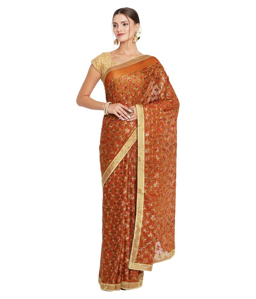     			Queenley Orange Chiffon Saree -