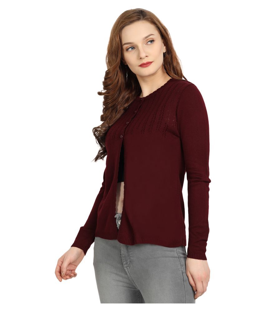     			Clapton Acrylic Maroon Buttoned Cardigans -