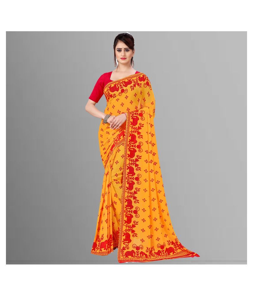     			ANAND SAREES Yellow Georgette Saree -