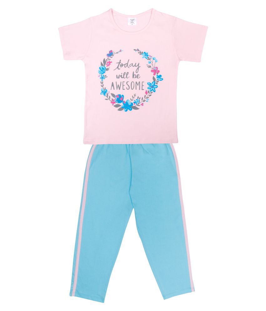     			Todd N Teen - Pink Cotton Girls Night Suit Set ( Pack of 1 )
