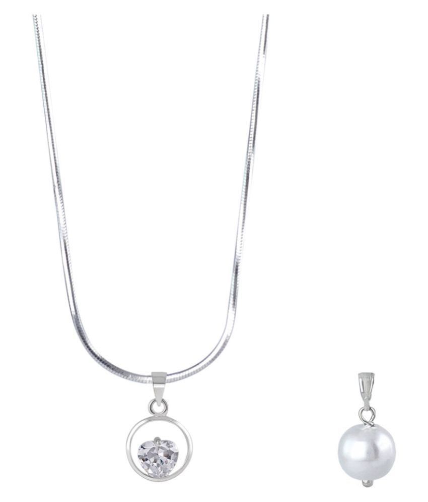     			JFL - Jewellery For Less Valentine Gift for Girlfriend/Wife: Fashion Combo of Silver Plated Cubic Zircon Center Heart Solitaire Pendant and Japanese Pearl Pendant with Chain for Women and Girls