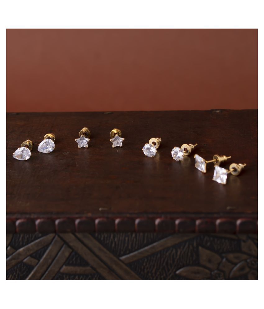     			Sukkhi Fancy Gold Plated Cubic Zirconia Set of 4 Stud Earring Combo for Women