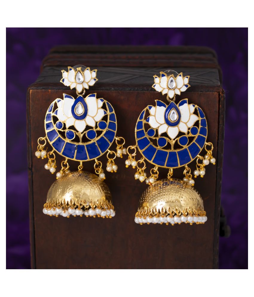    			Sukkhi Glitzy Gold Plated Lotus Meenakari Pearl Jhumki Earring for Women