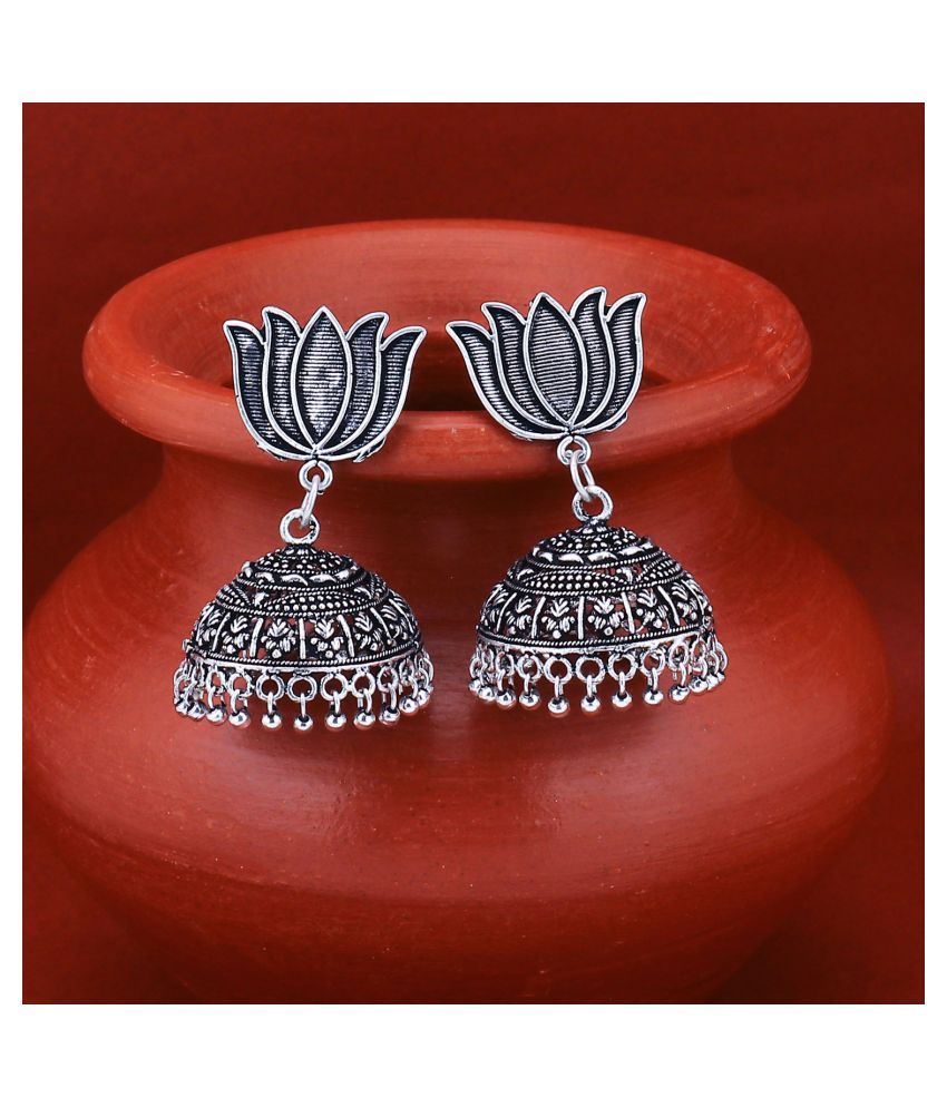     			Sukkhi Pleasing Oxidised Lotus Jhumki Earring for Women