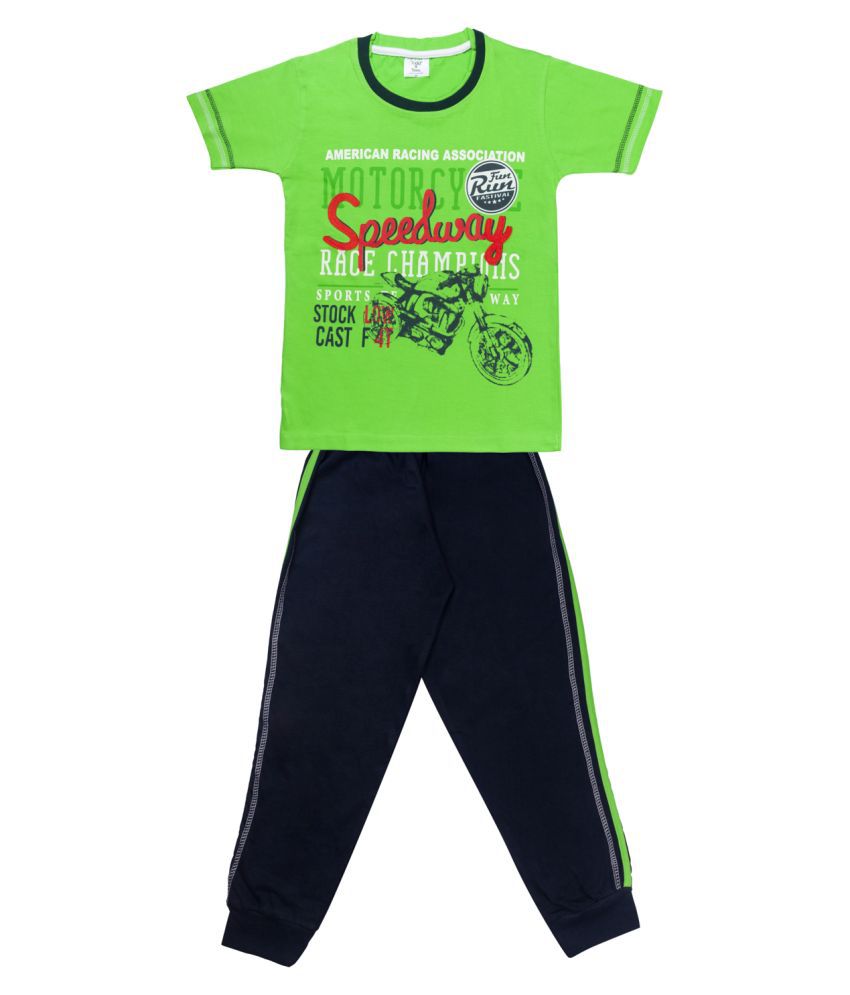     			Todd N Teen Boys Cotton Pinted Tshirt, Dailywear, Clothing Set With Track Pant Full Pant Pyjama green 5-6 years