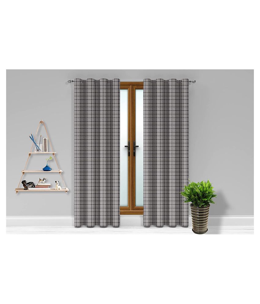 cotton candy Single Door Semi-Transparent Eyelet Cotton Black Curtains ( 213 x 137 cm )