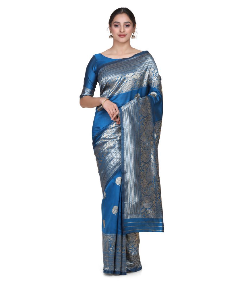     			Aarrah Blue Silk Blend Saree - Single