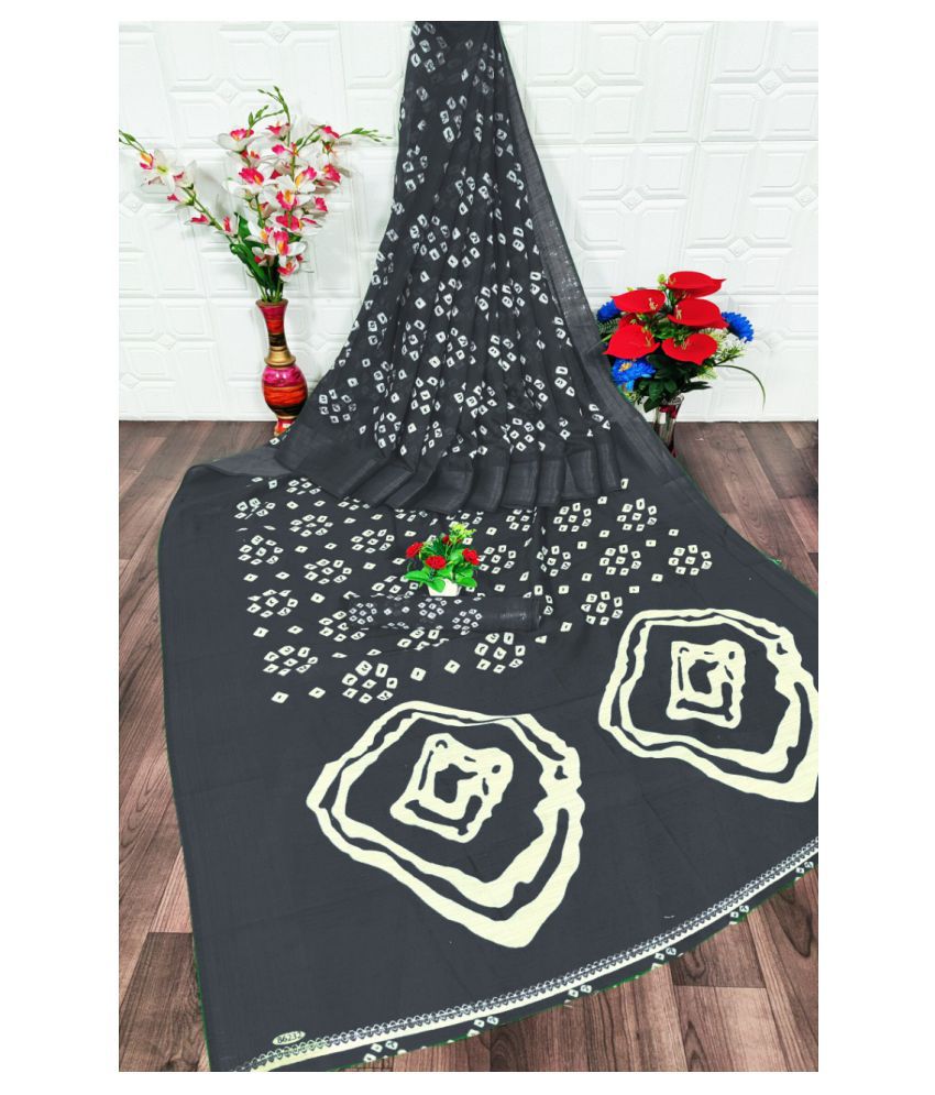    			Grubstaker Linen Printed Black With Blouse Piece Saree - Single Pack