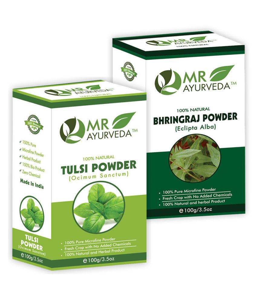     			MR Ayurveda 100% Pure Tulsi Powder and Bhringraj Powder Hair Scalp Treatment 200 g Pack of 2